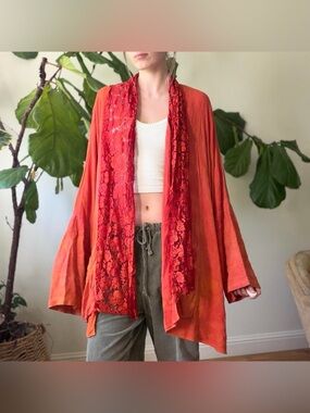 U.R.U Vintage Orange rayon lace dyed oversized kimono duster cardigan